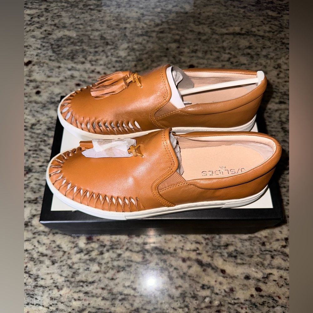Women’s J Slides Aztec Tan Leather Slip-On Sneakers - Picture 4 of 4